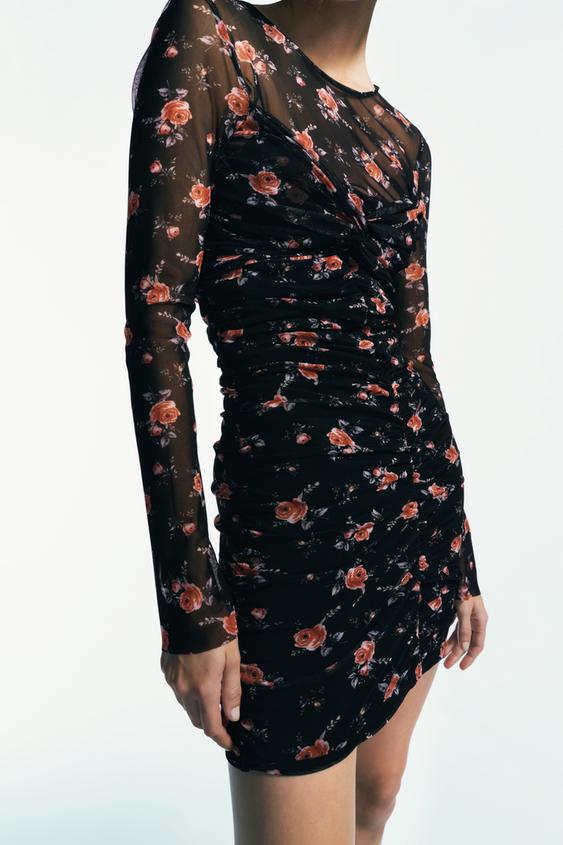 フラワープリント ミニチュール ワンピース レッド ブラック Zara Japan 日本 フラワープリント ミニチュール ワンピース レッド ブラック Zara Japan 日本