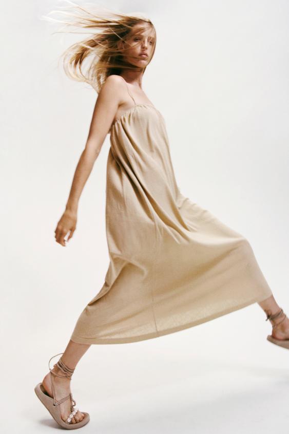 ロング リネンブレンド ワンピース ミンク Zara Japan 日本 ロング リネンブレンド ワンピース ミンク Zara Japan 日本