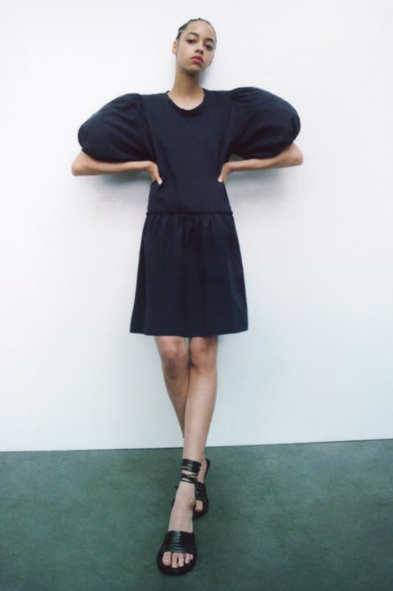 ボリュームデザインミニワンピース ネイビーブルー Zara Japan 日本 ボリュームデザインミニワンピース ネイビーブルー Zara Japan 日本