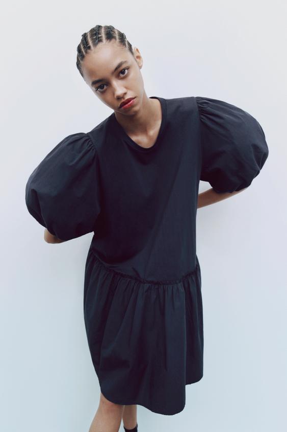 ボリュームデザインミニワンピース ネイビーブルー Zara Japan 日本 ボリュームデザインミニワンピース ネイビーブルー Zara Japan 日本