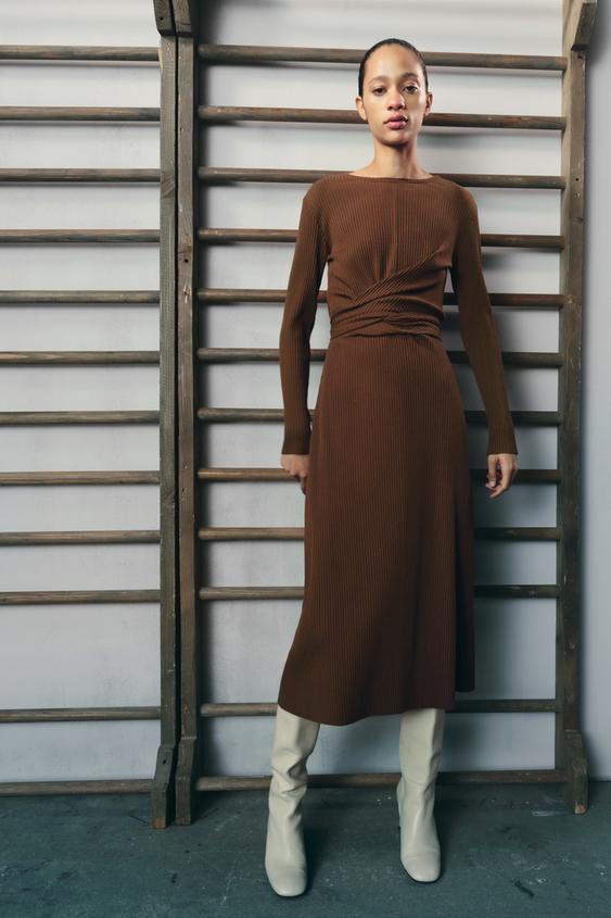 ベルト付きラップワンピース チョコレート Zara Japan 日本 ベルト付きラップワンピース チョコレート Zara Japan 日本