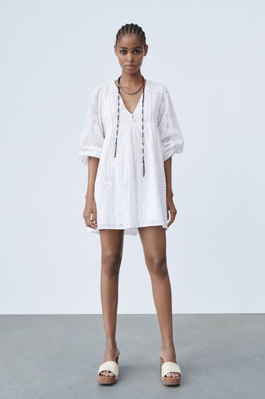 カットワーク刺繍ワンピース ホワイト Zara Japan 日本 カットワーク刺繍ワンピース ホワイト Zara Japan 日本
