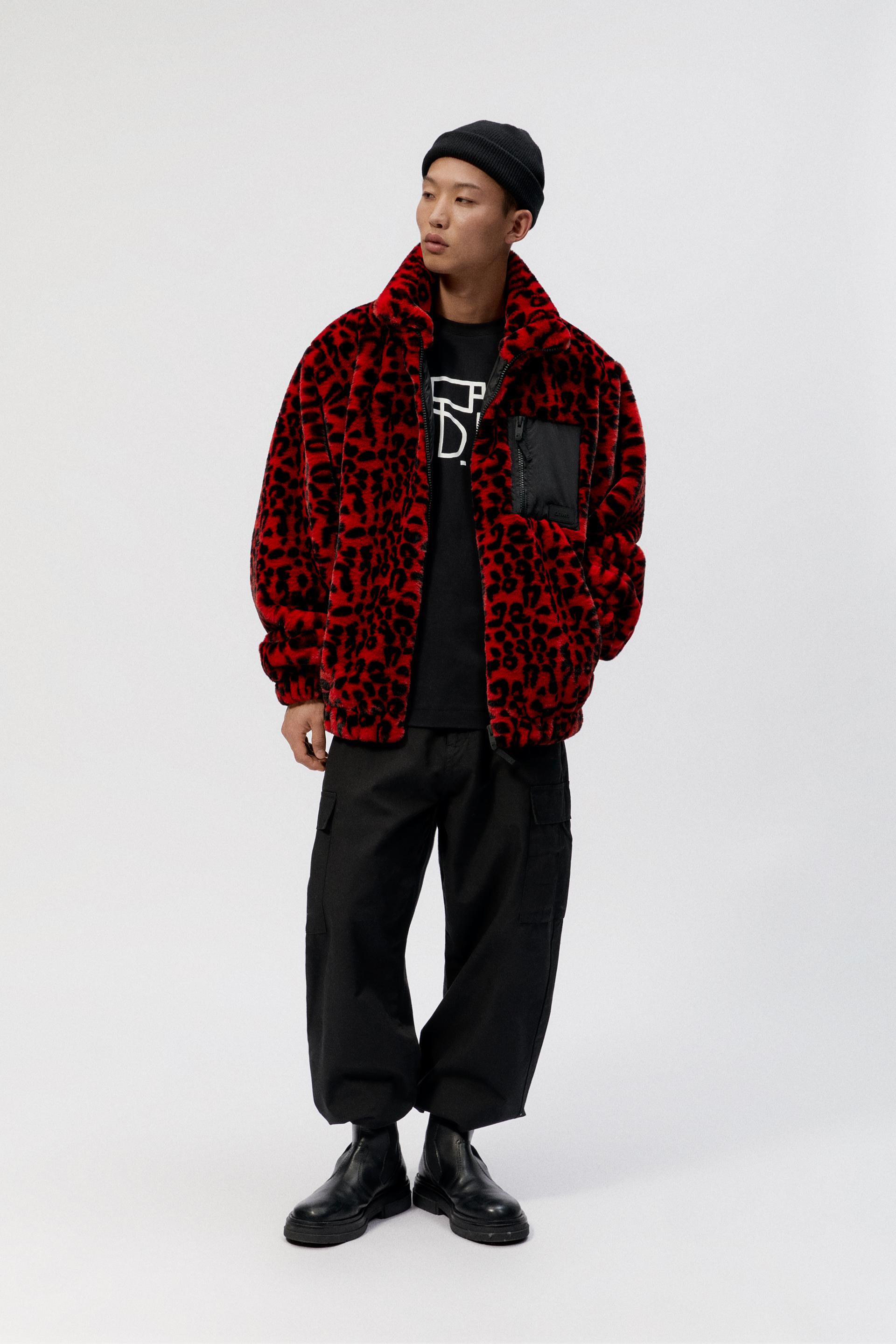 プリント柄フェイクファージャケット レッド Zara Japan 日本 プリント柄フェイクファージャケット レッド Zara Japan 日本