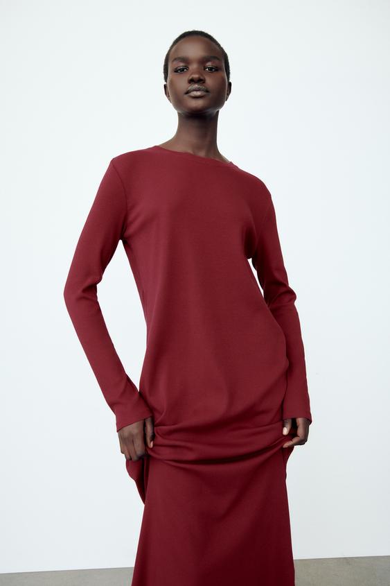 ロング丈リブ地ワンピース スグリ Zara Japan 日本 ロング丈リブ地ワンピース スグリ Zara Japan 日本