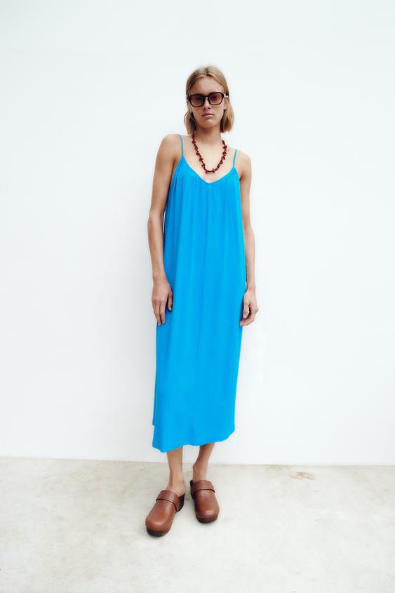 ストラップ リブワンピース ブルー Zara Japan 日本 ストラップ リブワンピース ブルー Zara Japan 日本