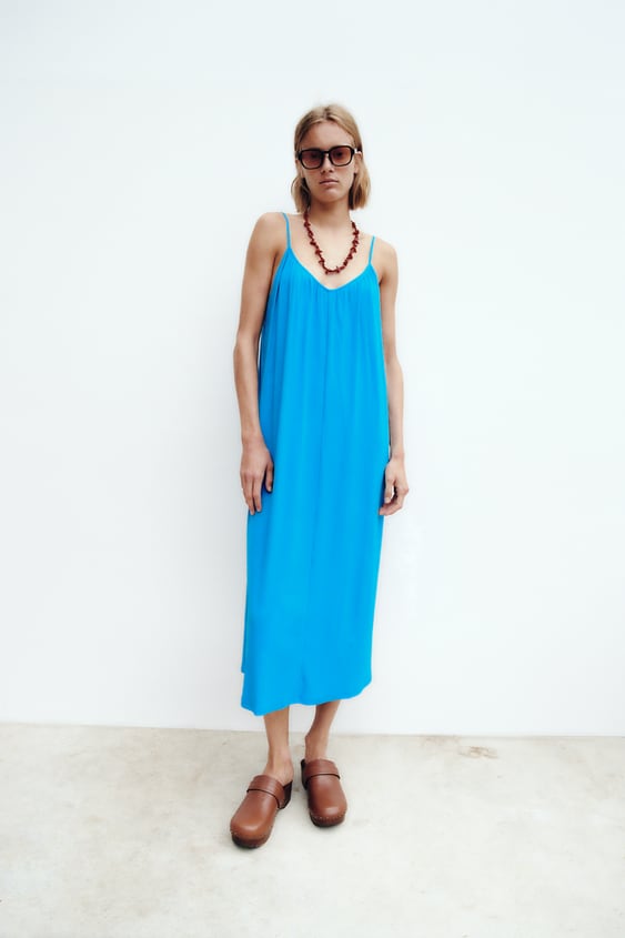 ストラップ リブワンピース ブルー Zara Japan 日本 ストラップ リブワンピース ブルー Zara Japan 日本