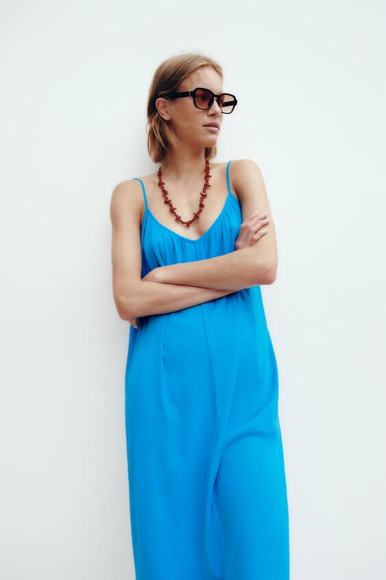 ストラップ リブワンピース ブルー Zara Japan 日本 ストラップ リブワンピース ブルー Zara Japan 日本