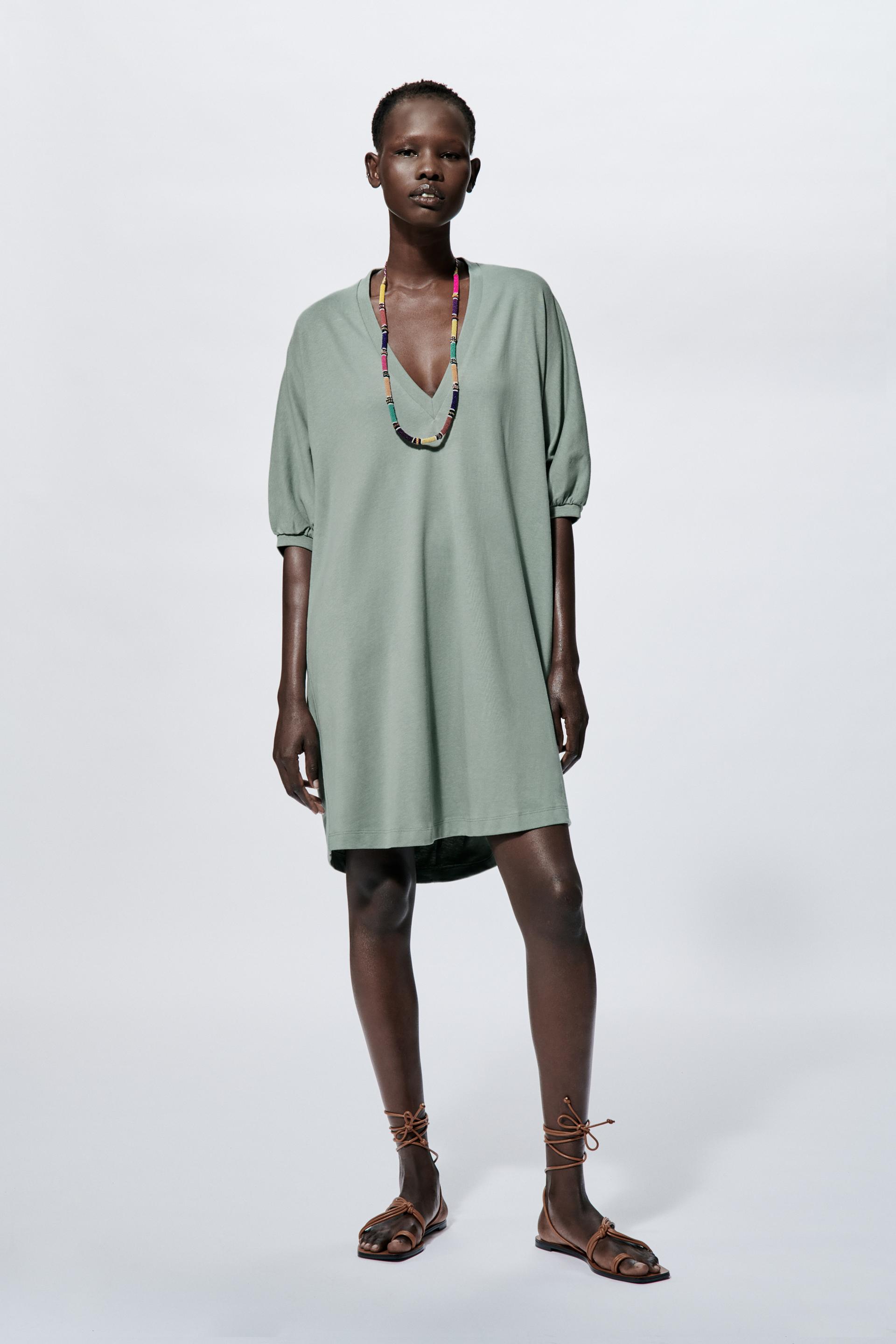 コクーンシェイプ ワンピース グリーニッシュ Zara Japan 日本 コクーンシェイプ ワンピース グリーニッシュ Zara Japan 日本