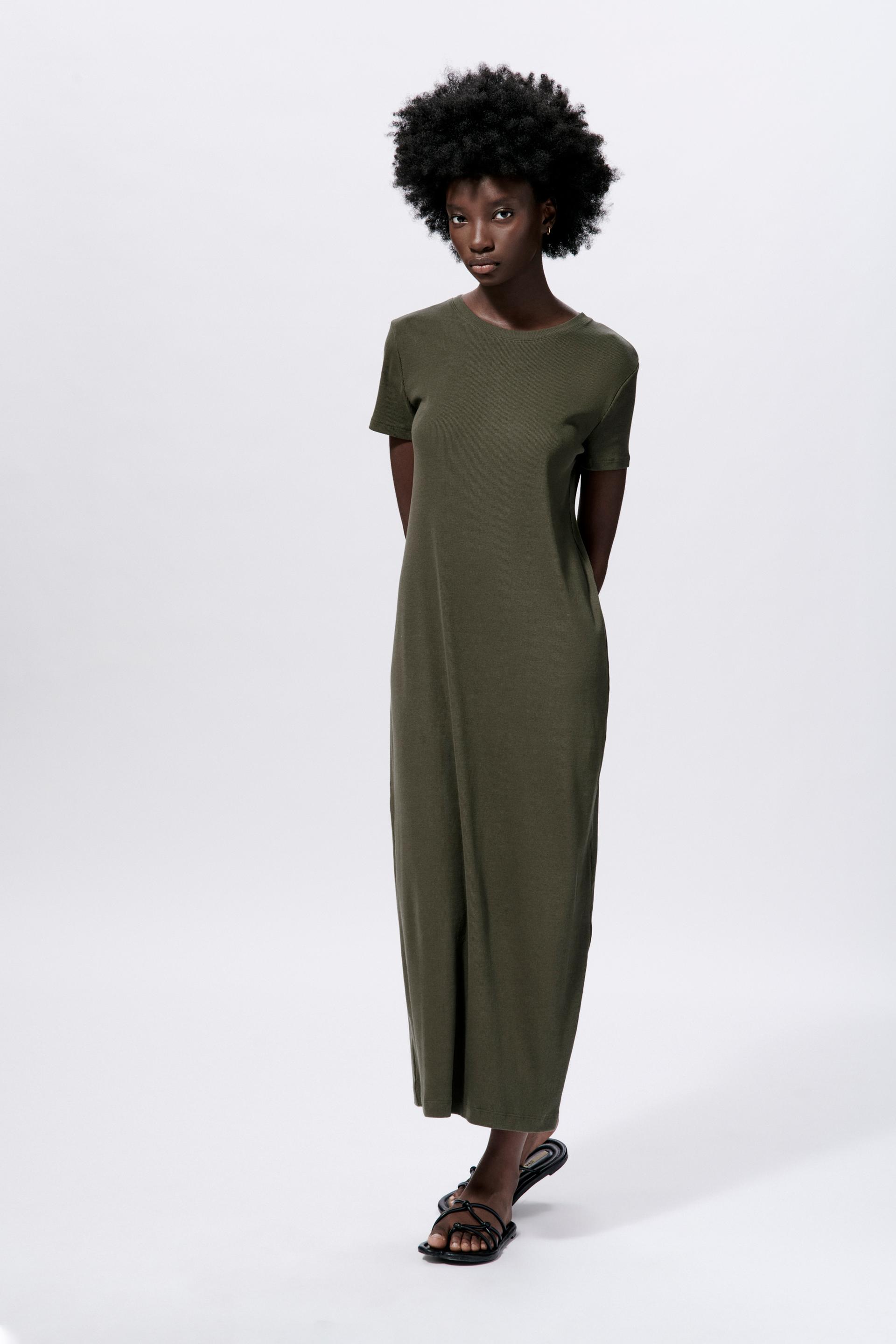 ロング丈リブ地ワンピース カーキ Zara Japan 日本 ロング丈リブ地ワンピース カーキ Zara Japan 日本