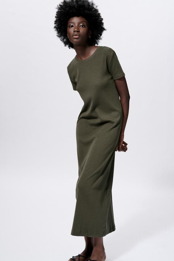 ロング丈リブ地ワンピース カーキ Zara Japan 日本 ロング丈リブ地ワンピース カーキ Zara Japan 日本