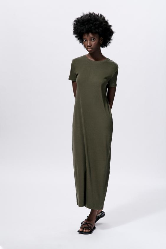 ロング丈リブ地ワンピース カーキ Zara Japan 日本 ロング丈リブ地ワンピース カーキ Zara Japan 日本