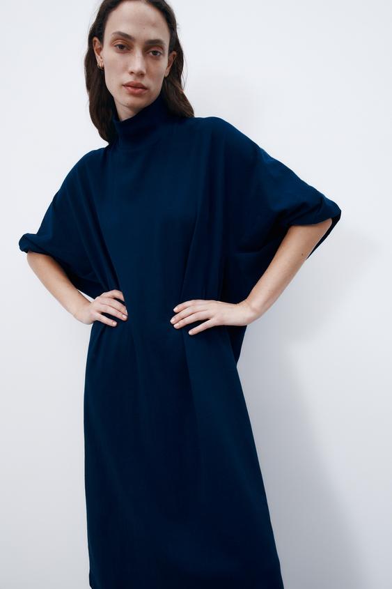 コクーンシェイプ コットンワンピース ダイブルー Zara Japan 日本 コクーンシェイプ コットンワンピース ダイブルー Zara Japan 日本