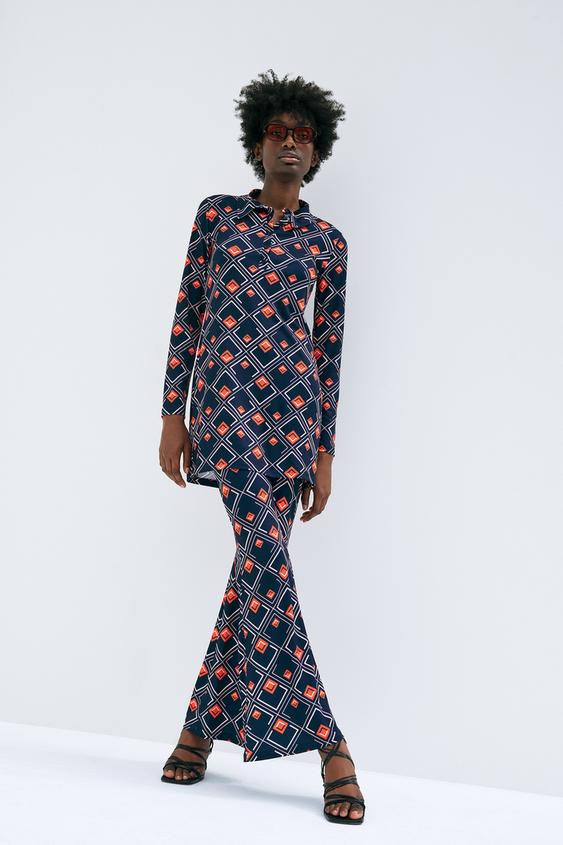 pantalon fluide bleu zara