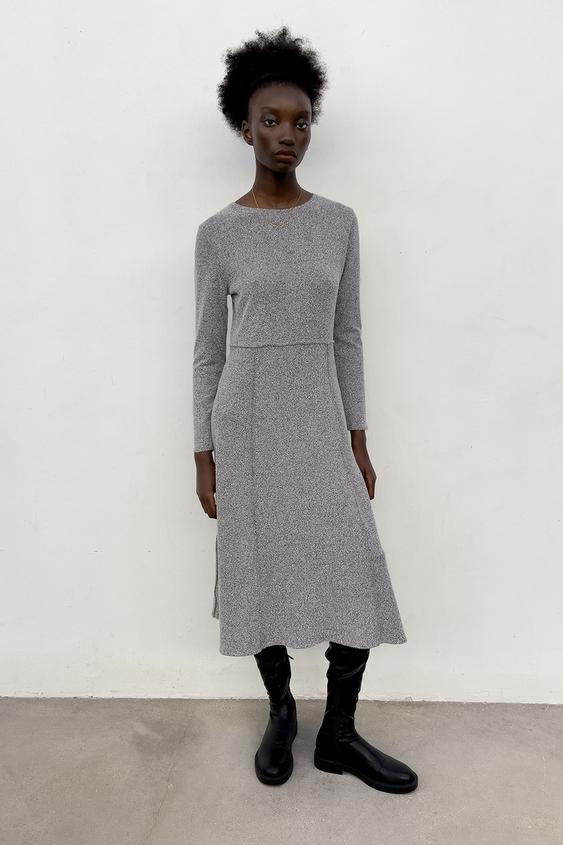 VESTIDO MIDI JASPEADO - Gris vigoré | ZARA Chile