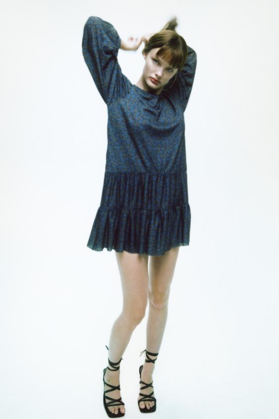 ミニ フラワープリント ワンピース コバルト Zara Japan 日本 ミニ フラワープリント ワンピース コバルト Zara Japan 日本