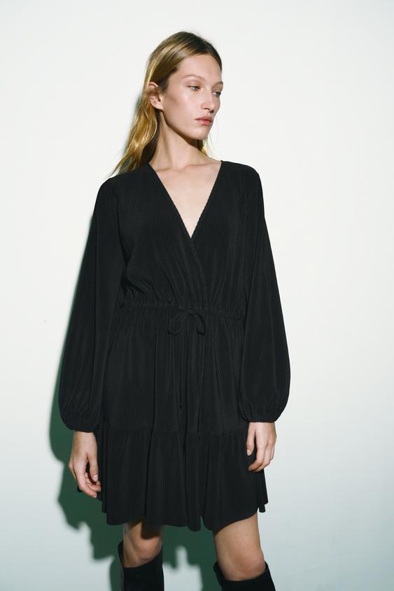 タイディテール付きプリーツワンピース ブラック Zara Japan 日本 タイディテール付きプリーツワンピース ブラック Zara Japan 日本