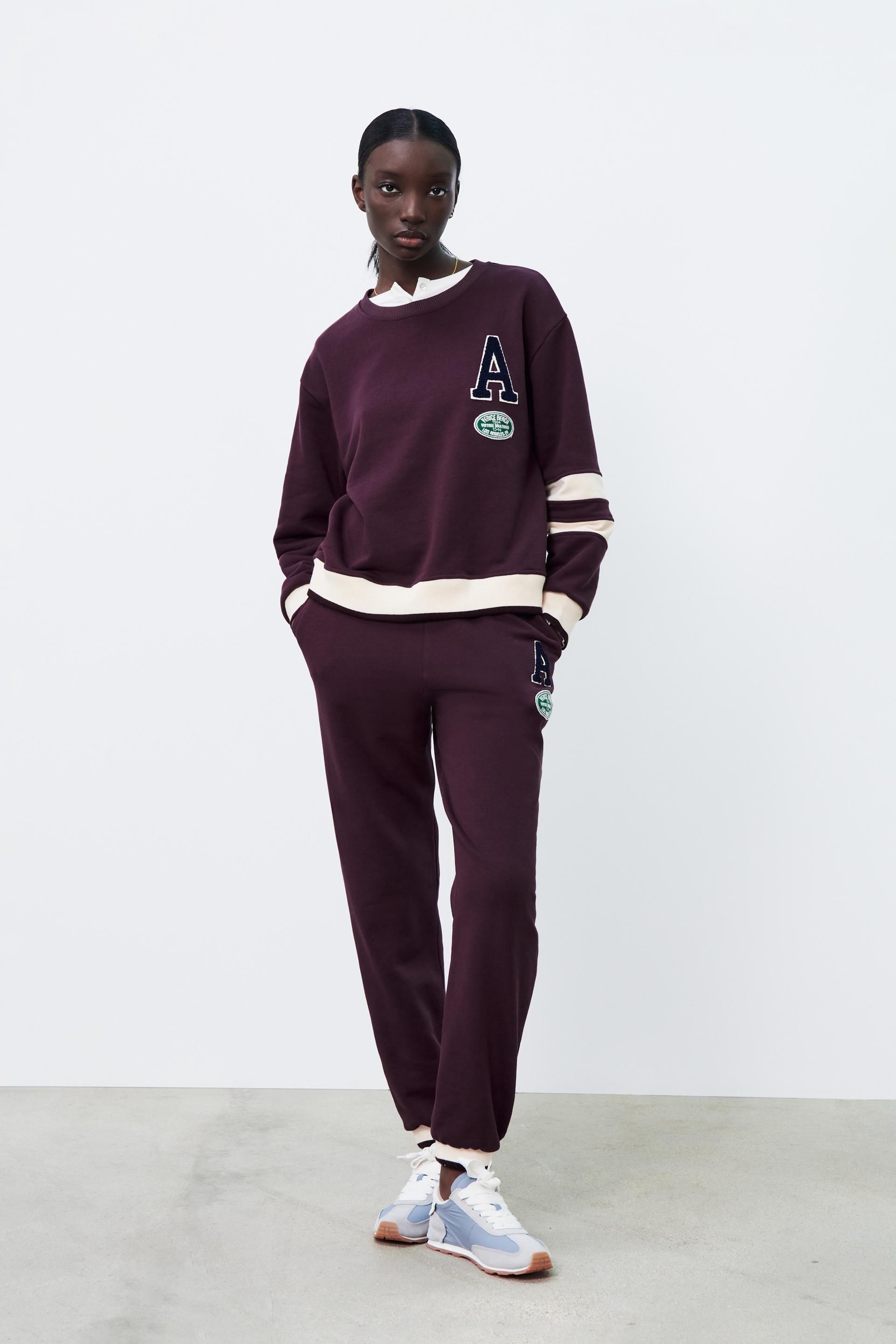 RIBBED CONTRAST JOGGERS - Wine | ZARA 