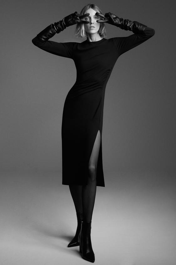 サイドギャザー入りデザインワンピース ブラック Zara Japan 日本 サイドギャザー入りデザインワンピース ブラック Zara Japan 日本