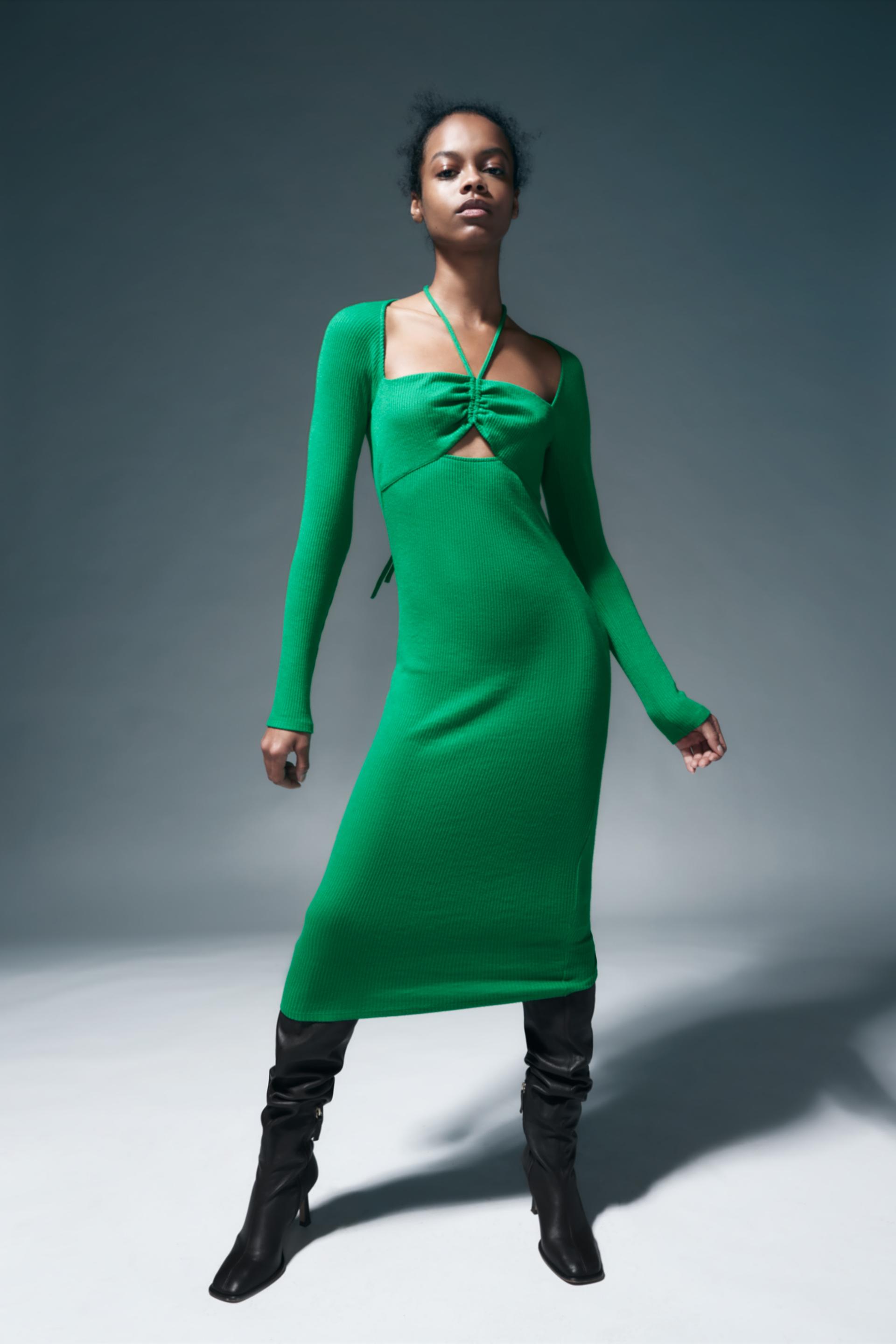 Ribbed Cut Out Dress Green Zara Singapore