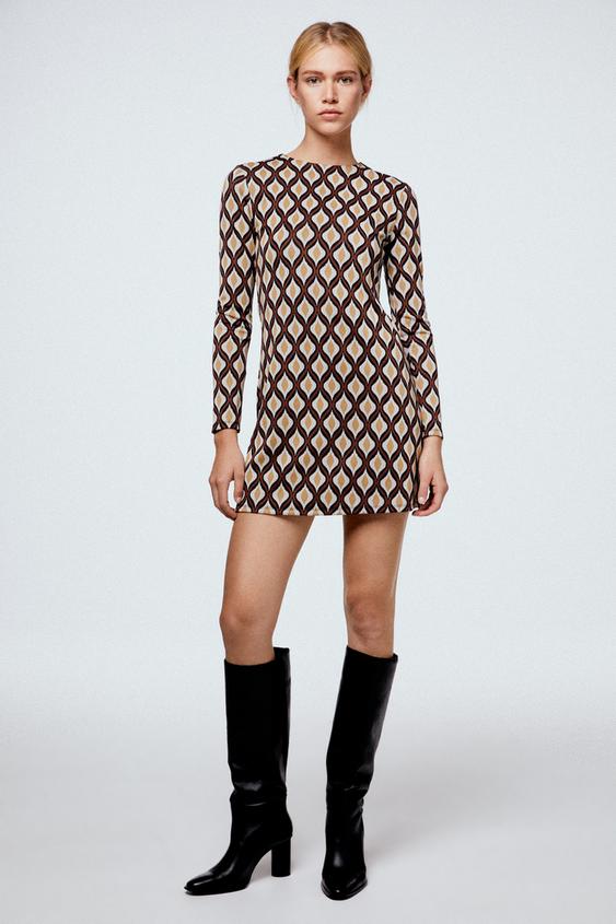 ジャガードミニワンピース エクリュ ブラウン Zara Japan 日本 ジャガードミニワンピース エクリュ ブラウン Zara Japan 日本