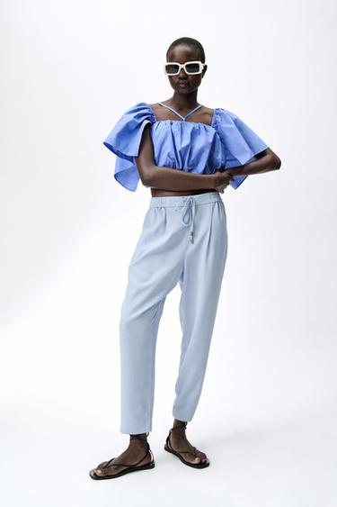 パジャマ風パンツ スカイブルー Zara Japan 日本 パジャマ風パンツ スカイブルー Zara Japan 日本
