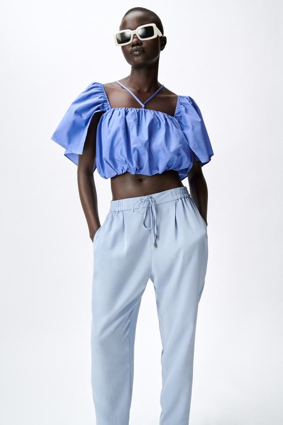 パジャマ風パンツ スカイブルー Zara Japan 日本 パジャマ風パンツ スカイブルー Zara Japan 日本