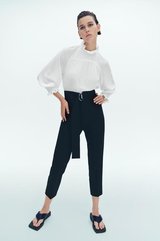 TROUSERS WITH BUCKLED BELT - Black 