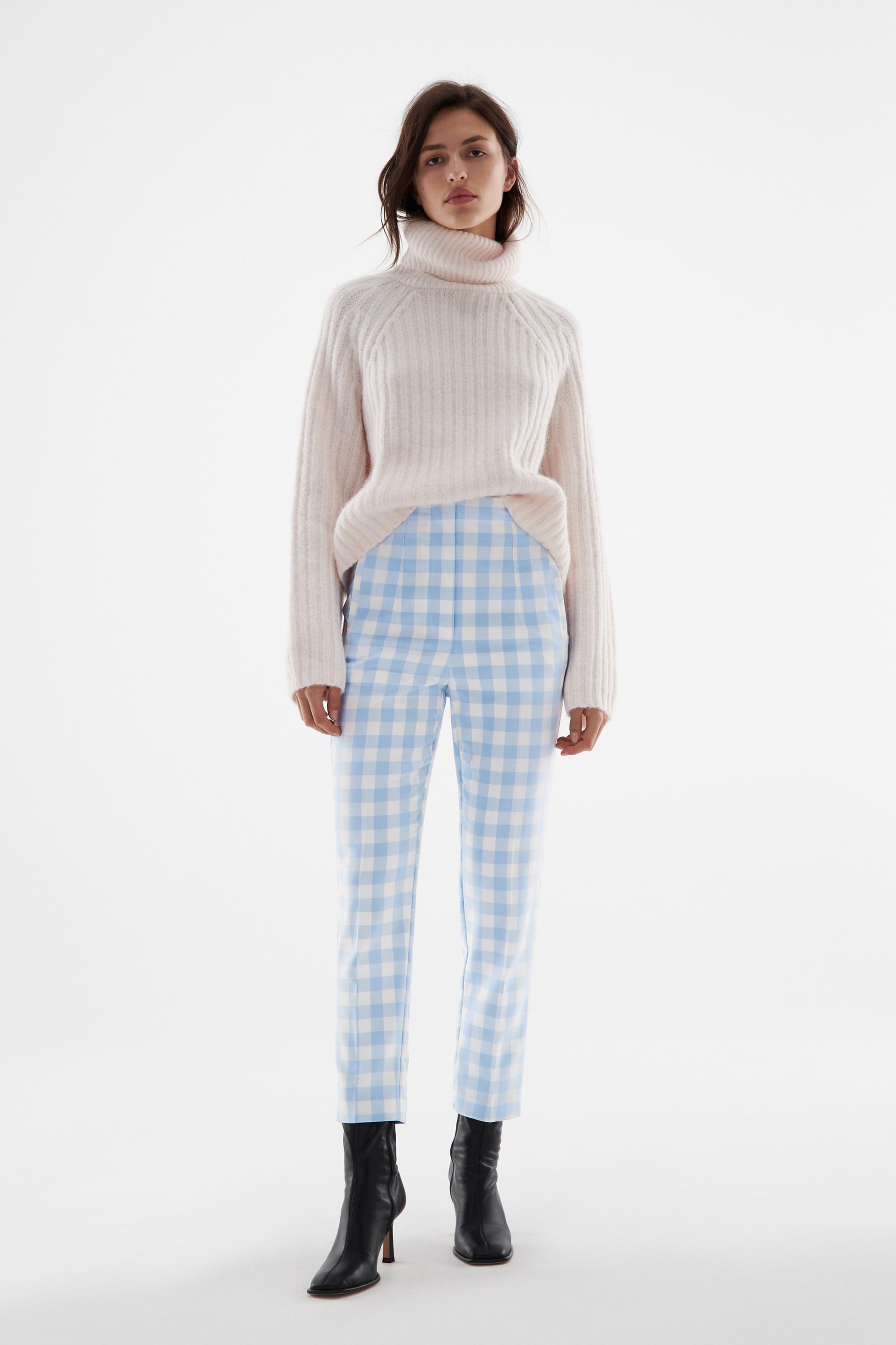 ハイライズ ギンガムチェック パンツ 青色 白色 Zara Japan 日本 ハイライズ ギンガムチェック パンツ 青色 白色 Zara Japan 日本