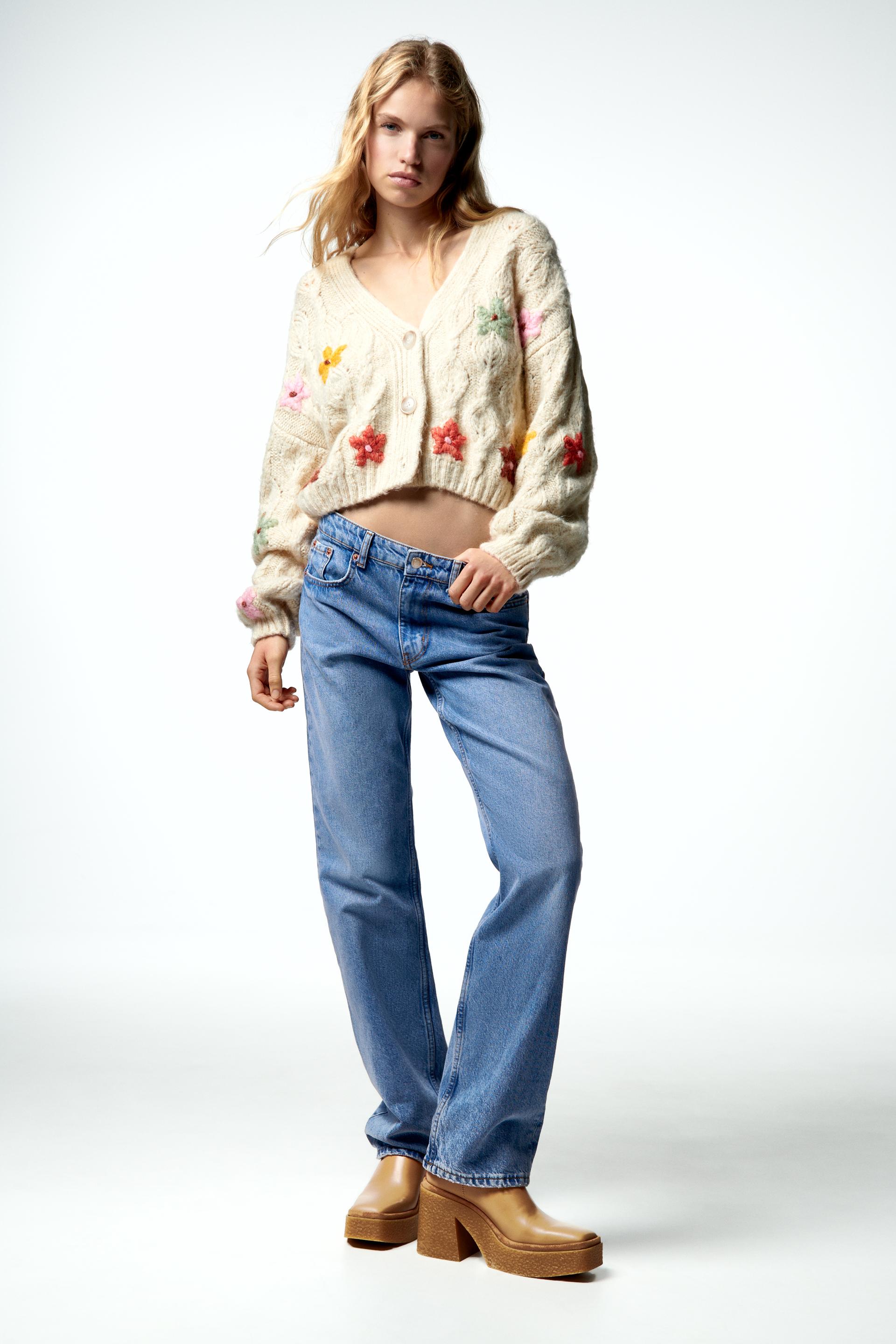 Zara floral embroidered knit cardigan Outlet