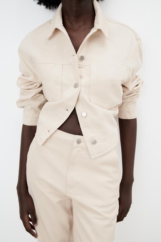 cropped denim jacket beige