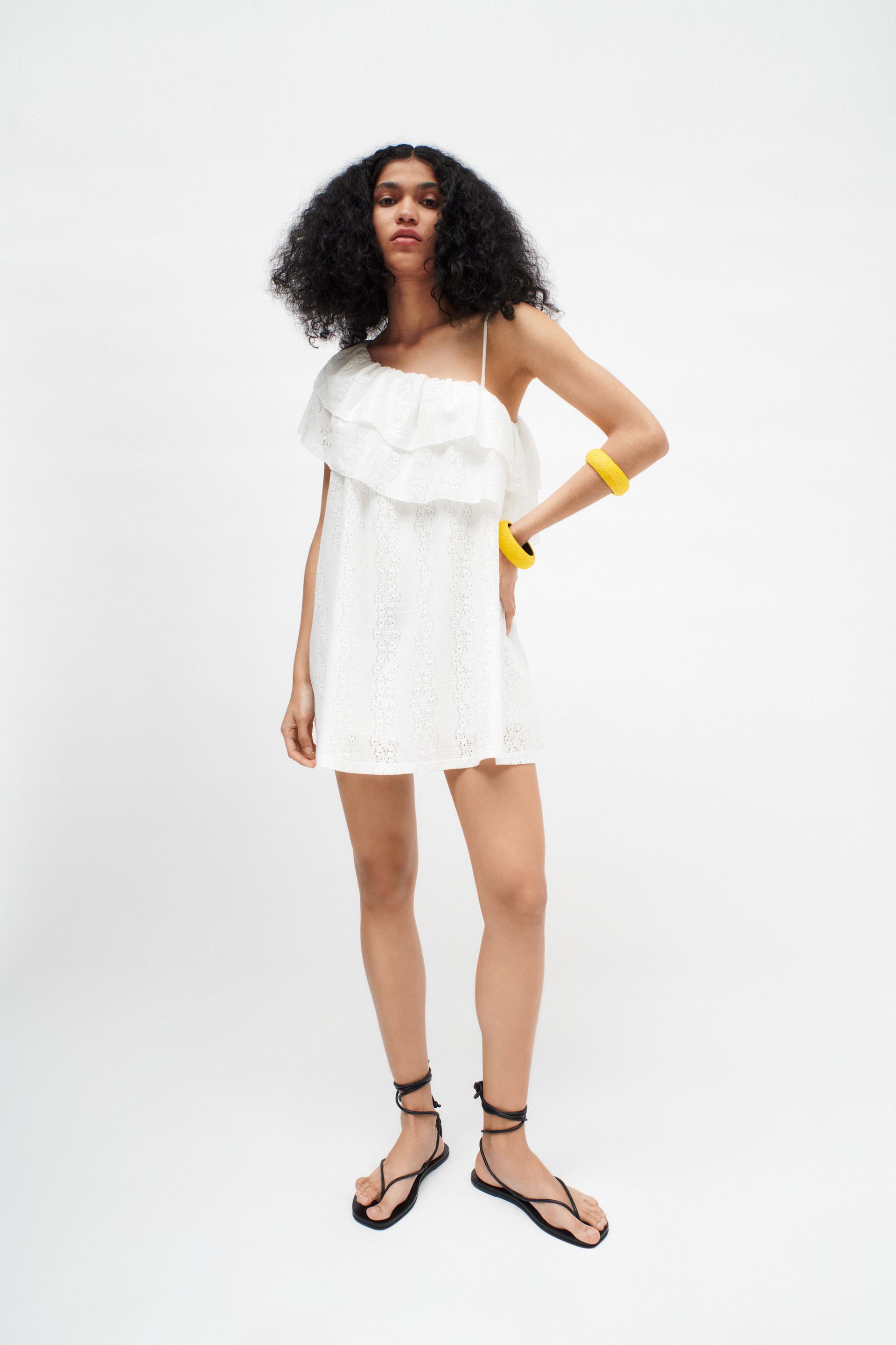 アシンメトリーデザインフリル付きワンピース オフホワイト Zara Japan 日本 アシンメトリーデザインフリル付きワンピース オフホワイト Zara Japan 日本