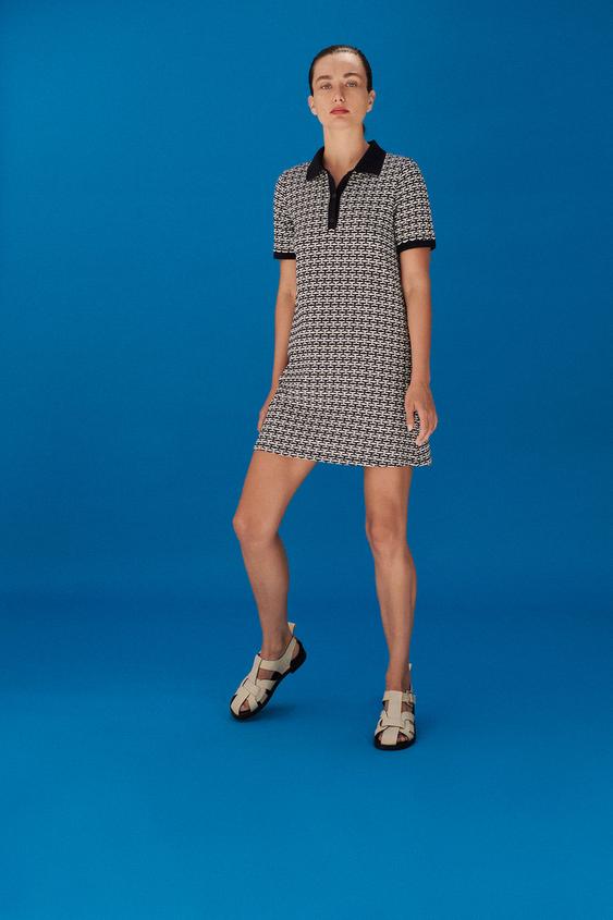 ジャガードポロワンピース ネイビーブルー ホワイト Zara Japan 日本 ジャガードポロワンピース ネイビーブルー ホワイト Zara Japan 日本