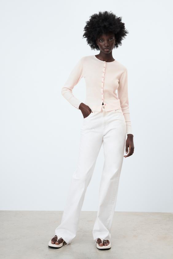 コントラストボタン ニットカーディガン ライトピンク Zara Japan 日本