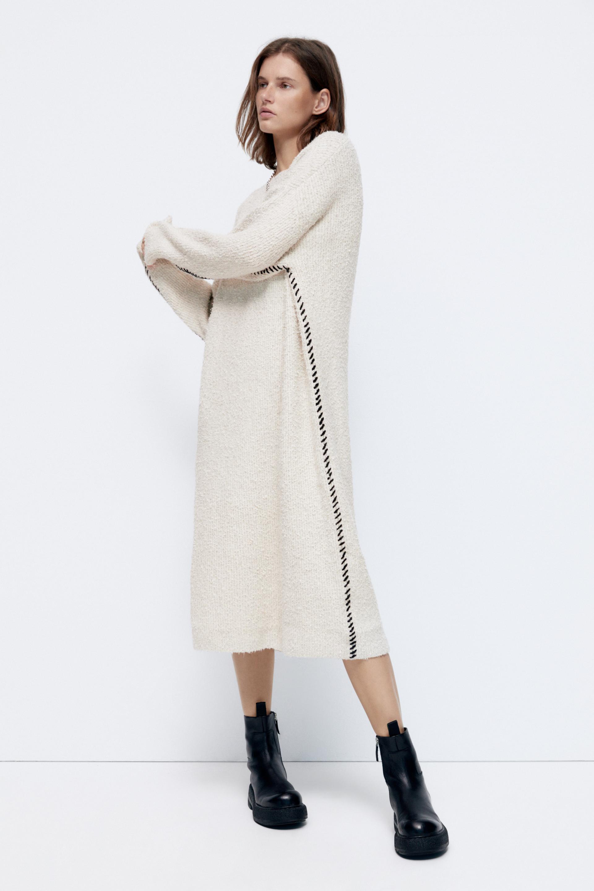 サイドトップステッチ ニットワンピース パールグレー Zara Japan 日本 サイドトップステッチ ニットワンピース パールグレー Zara Japan 日本