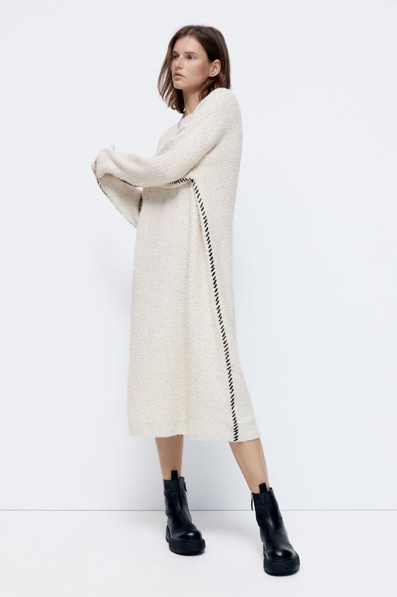 サイドトップステッチ ニットワンピース パールグレー Zara Japan 日本 サイドトップステッチ ニットワンピース パールグレー Zara Japan 日本