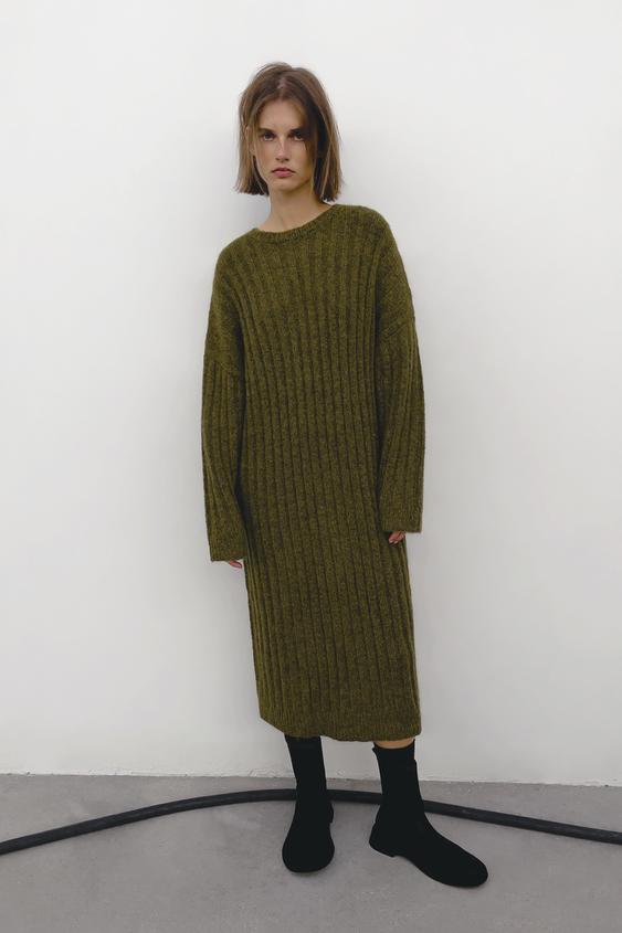 リブニット ワンピース グリーン Zara Japan 日本 リブニット ワンピース グリーン Zara Japan 日本