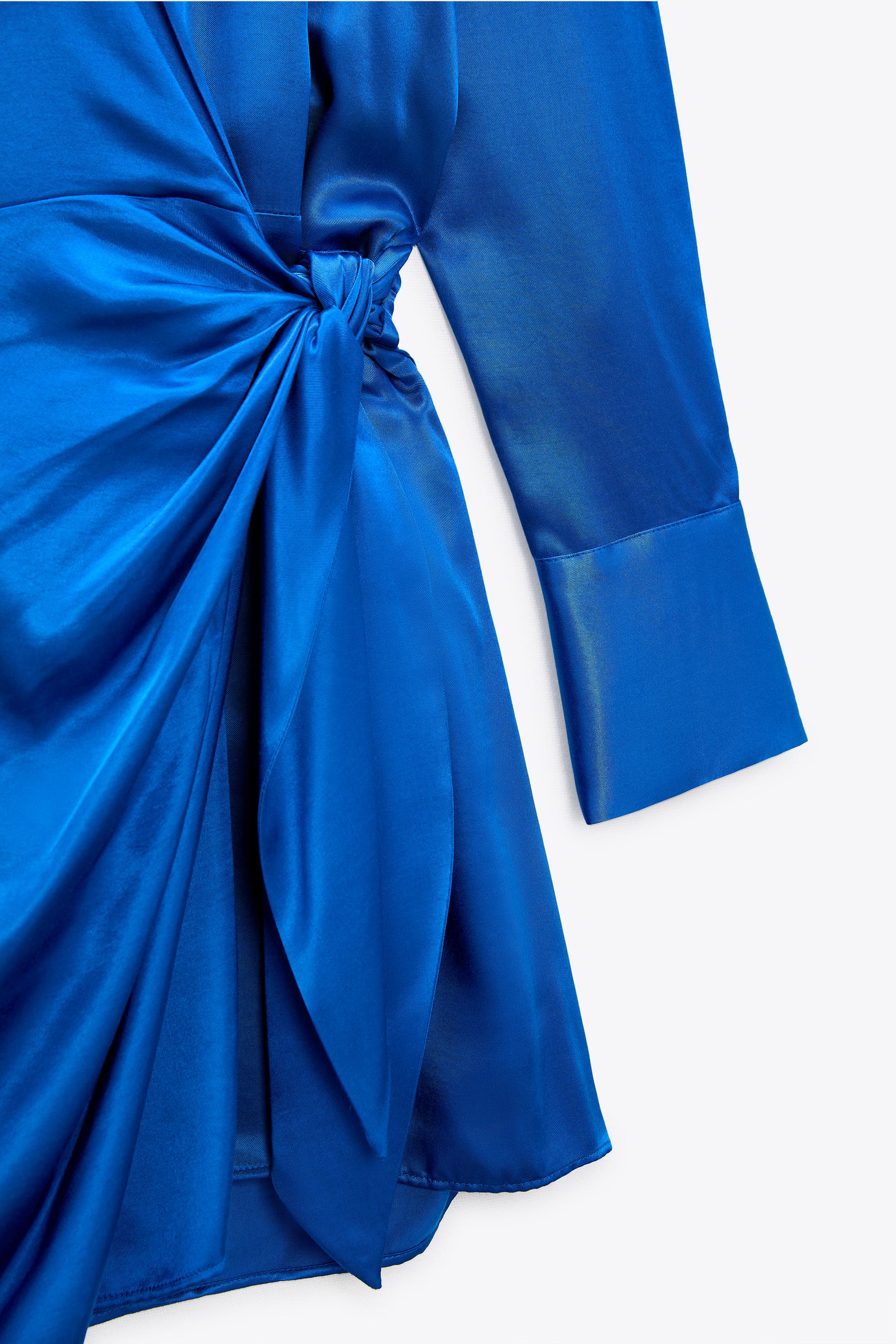 VESTIDO SATINADO CRUZADO - Azulón | ZARA Chile