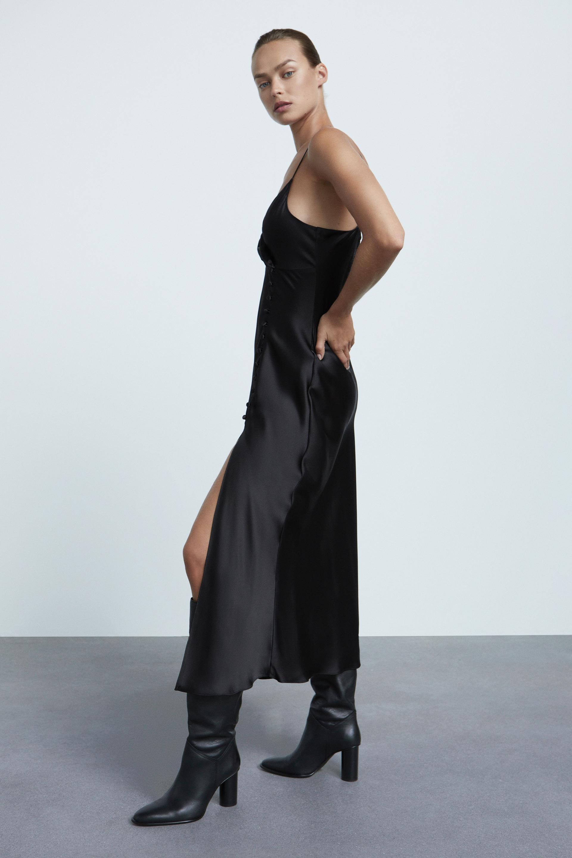 サテン地キャミソールワンピース ブラック Zara Japan 日本 サテン地キャミソールワンピース ブラック Zara Japan 日本