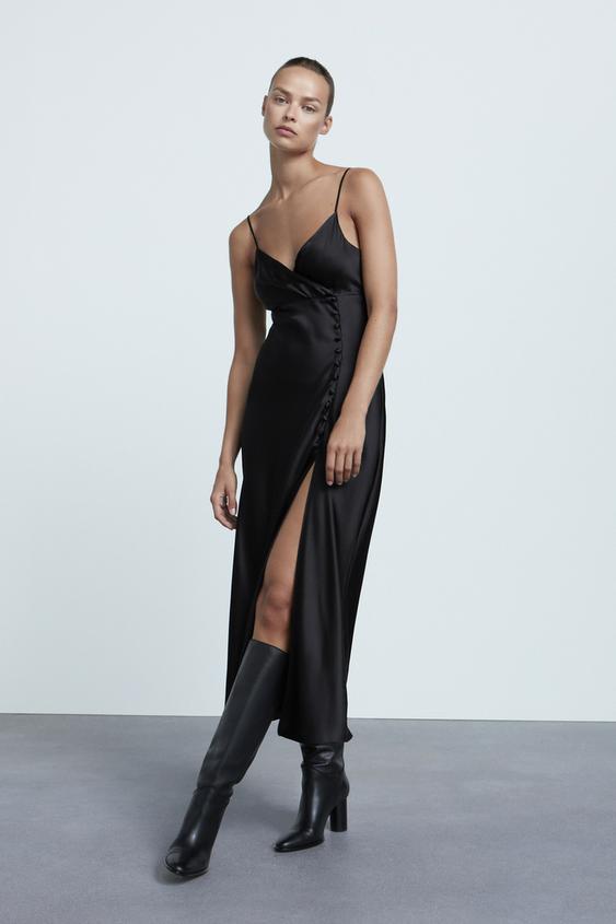 サテン地キャミソールワンピース ブラック Zara Japan 日本 サテン地キャミソールワンピース ブラック Zara Japan 日本