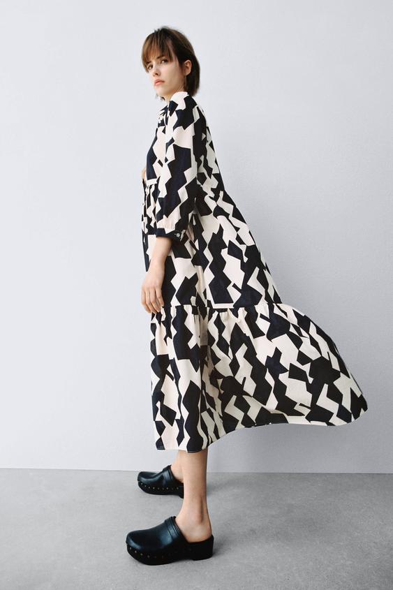 プリント ミディワンピース ブラック Zara Japan 日本 プリント ミディワンピース ブラック Zara Japan 日本