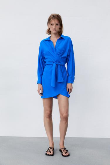 Zara shirt dress blue Clearance
