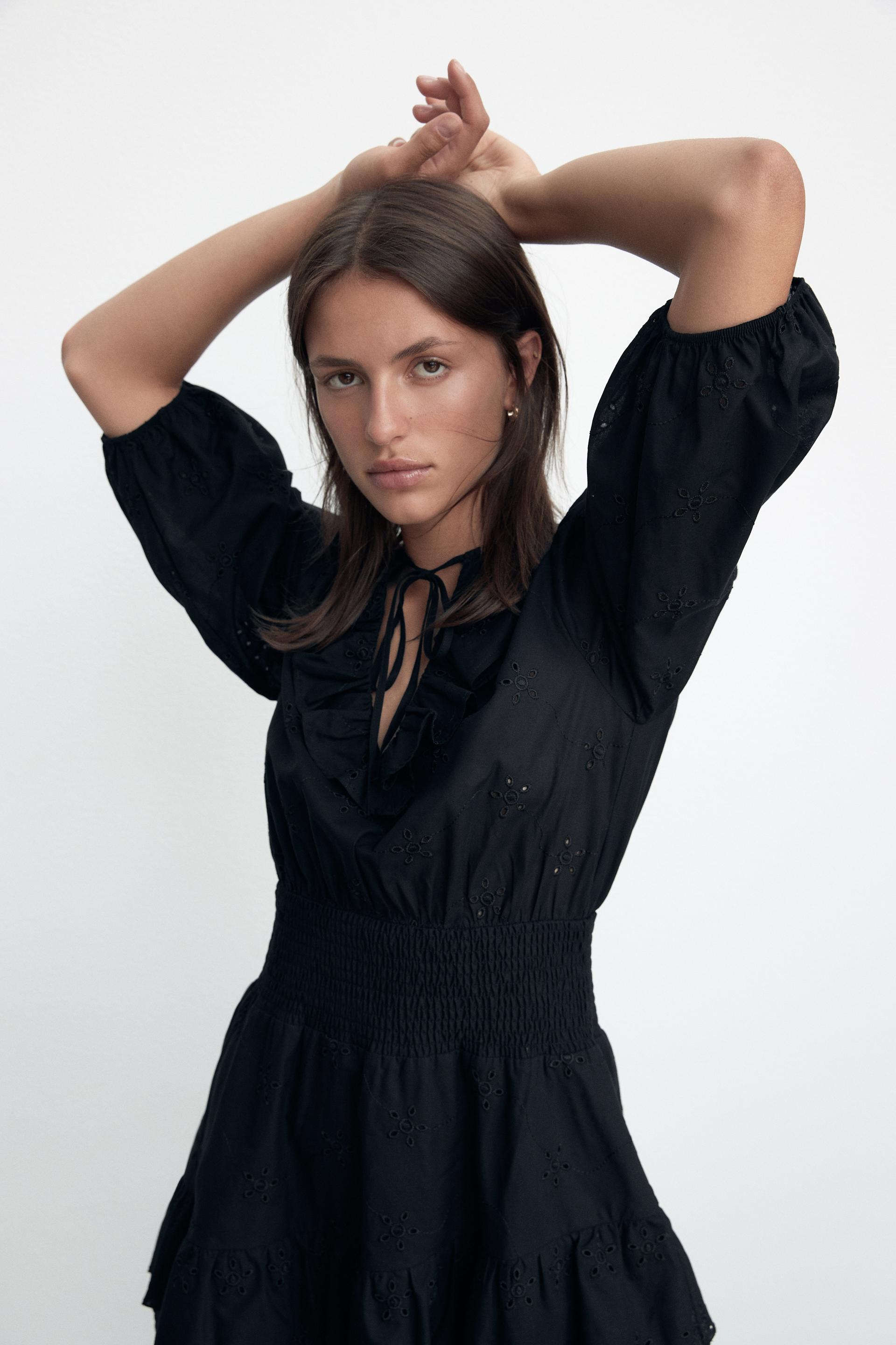 フリル エンブロイダリー ワンピース ブラック Zara Japan 日本