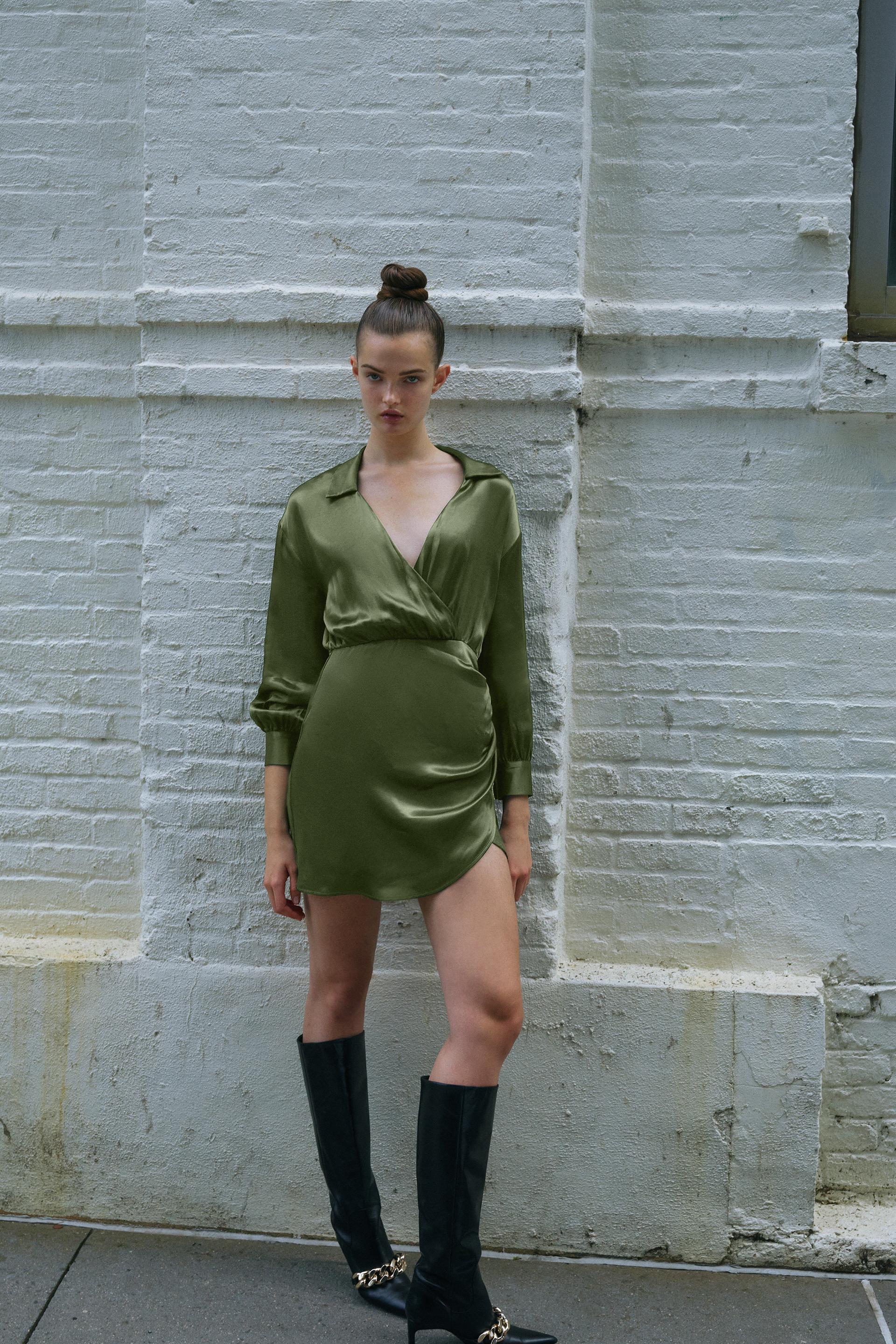 VESTIDO CAMISERO SATINADO - Verde oscuro | ZARA España