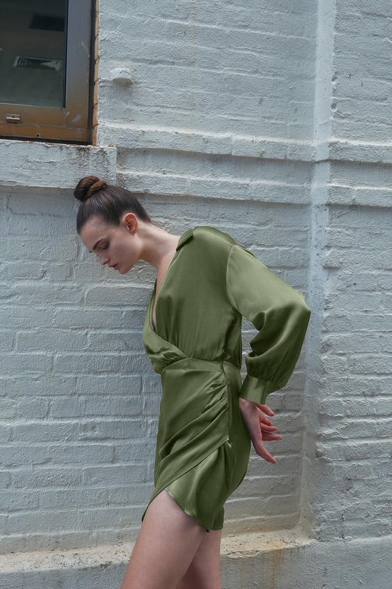 VESTIDO CAMISERO SATINADO - Verde oscuro | ZARA Chile