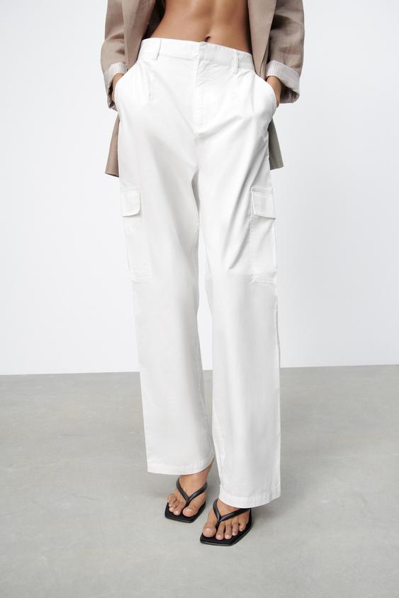 White wide leg cargo trousers Clearance