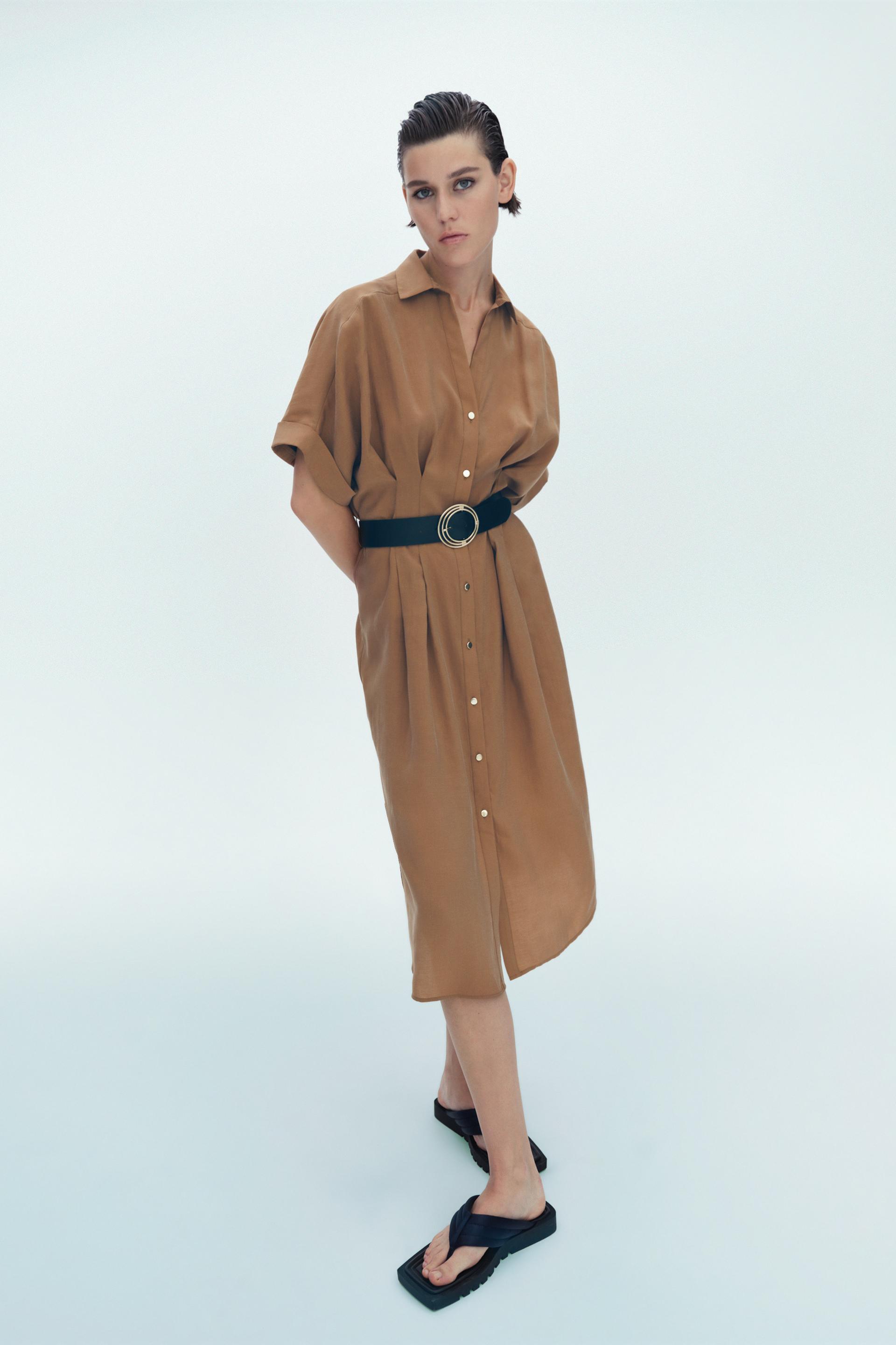 ベルト付きシャツワンピース ゴールデンブラウン Zara Japan 日本 ベルト付きシャツワンピース ゴールデンブラウン Zara Japan 日本
