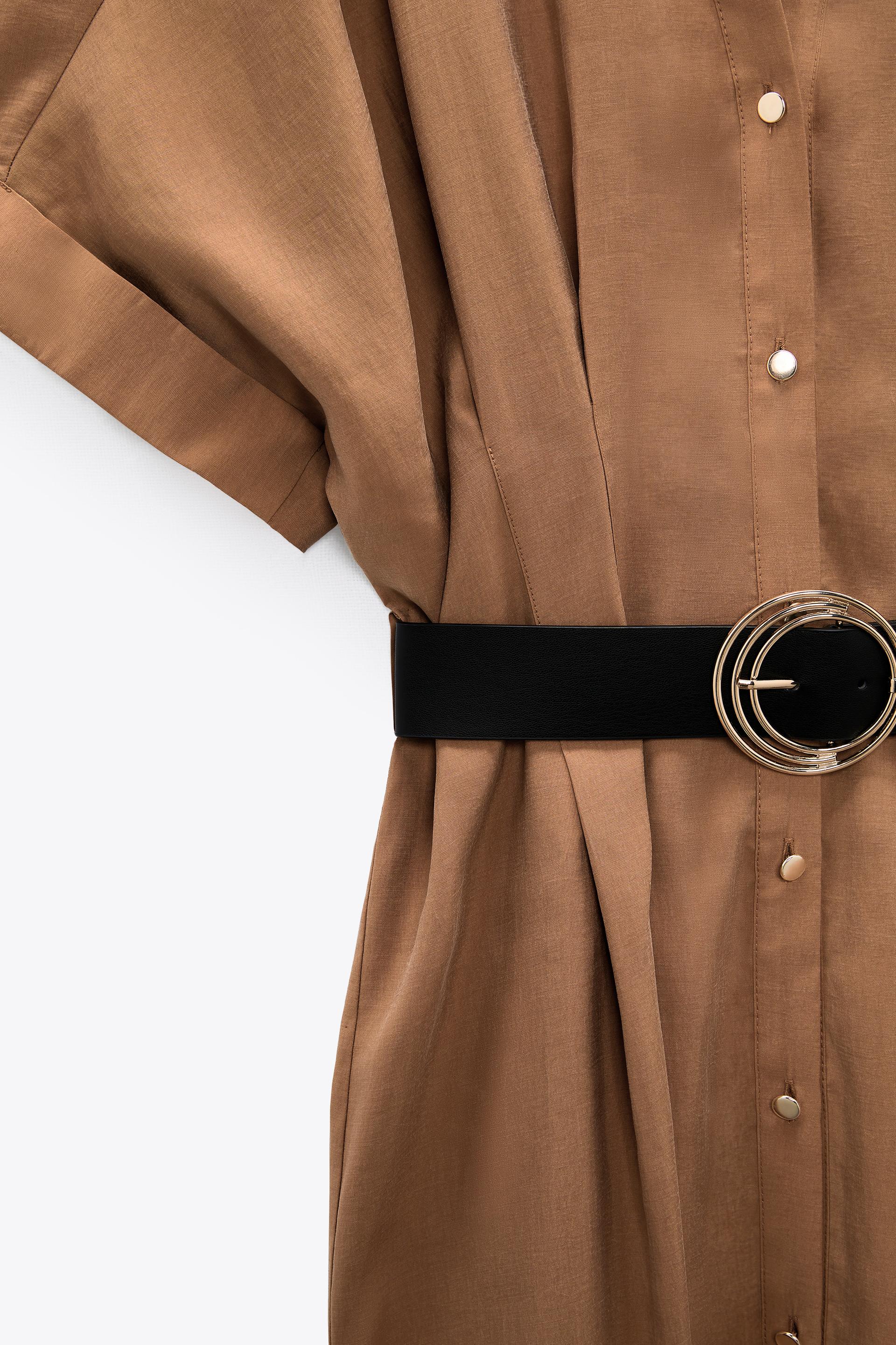 ベルト付きシャツワンピース ゴールデンブラウン Zara Japan 日本 ベルト付きシャツワンピース ゴールデンブラウン Zara Japan 日本