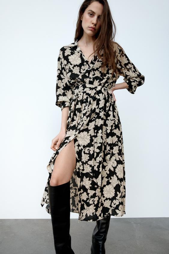 フラワープリント オーバーサイズ ワンピース エクリュ ブラック Zara Japan 日本 フラワープリント オーバーサイズ ワンピース エクリュ ブラック Zara Japan 日本