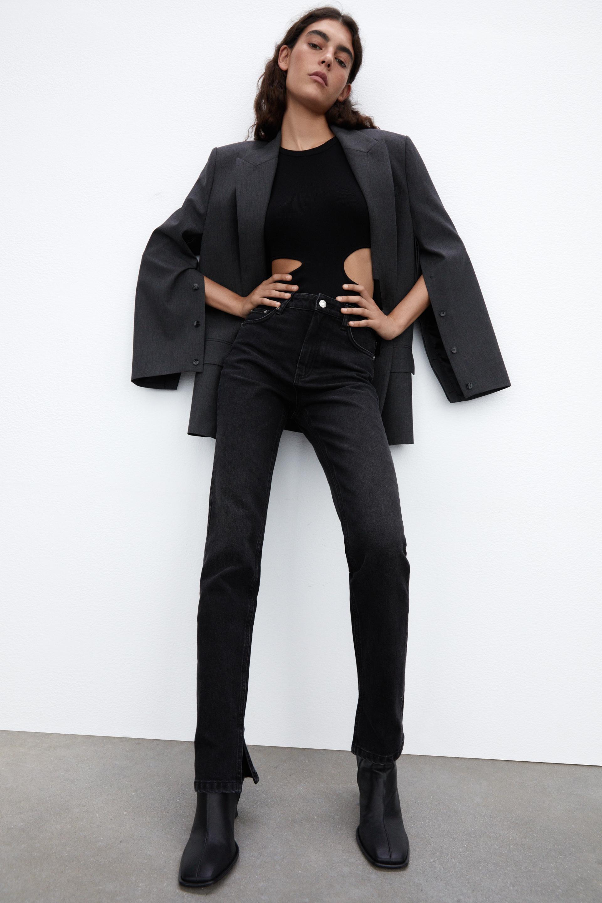 SPLIT-HEM SLIM JEANS - Chocolate | ZARA Australia