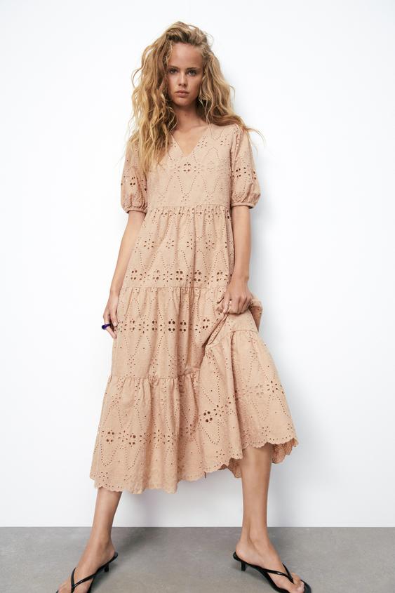 カットワーク刺繍ワンピース ゴールデンブラウン Zara Japan 日本 カットワーク刺繍ワンピース ゴールデンブラウン Zara Japan 日本